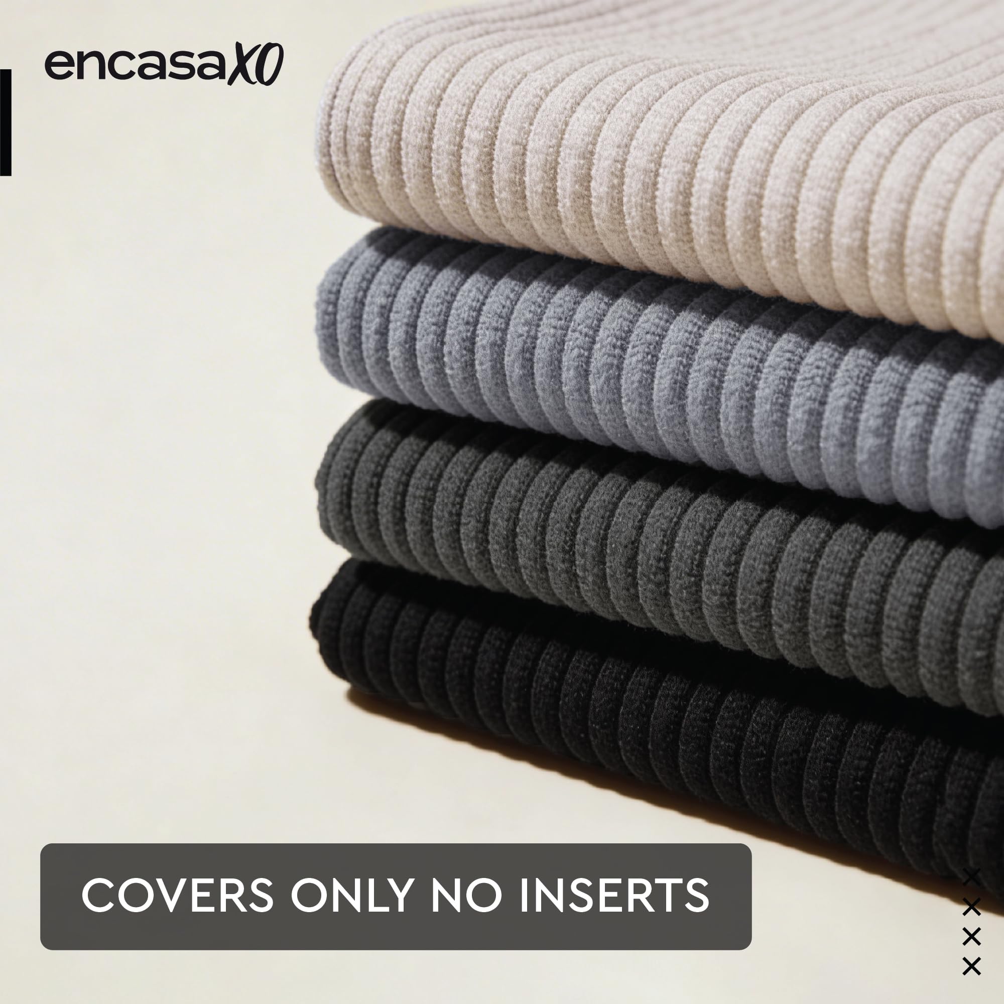 Encasa XO Corduroy Cushion Covers, Boho Pillow Covers, No Inserts Grey