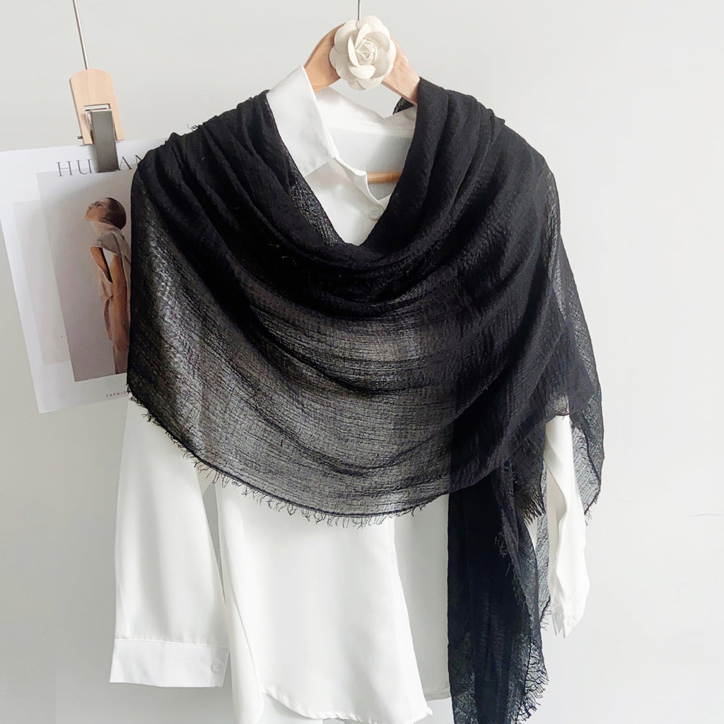 CrossKulture Crinkled PolyCotton Scarf for Women - 180 x 90 cm Stole for Women | PolyCotton Scarf for Summers, Head Cover for Women | Lightweight Scarf for Women | Women Accessory (Black)
