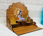 GiftDenaHai Beautiful Wooden Pooja Temple for Home and Office | Wall Shelves/Stand/Sinhasan/Mandir Perfect for Bhakti Ghar (L-10, B-9.5, H-8 Inch) (Wooden Temple T102)
