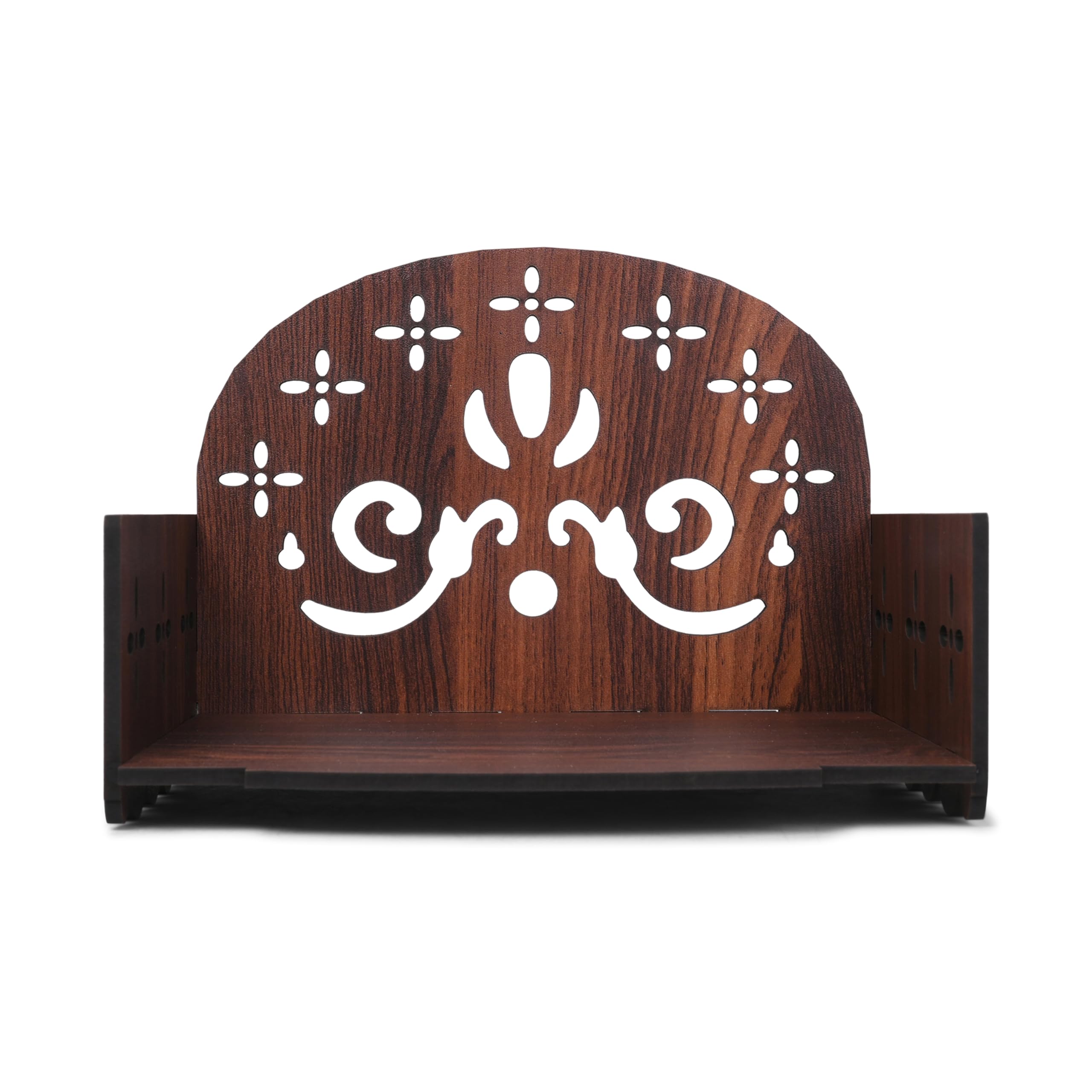 Life TIME Engineered Wood Hand Crafted Ganesh Ji Pattern Home Temple for Puja Temple for Home and Office l Puja Stand l Wall Mandir for Home, Designer Wooden Shelve, Prayer Shelve (Brown) (Pack of 1)