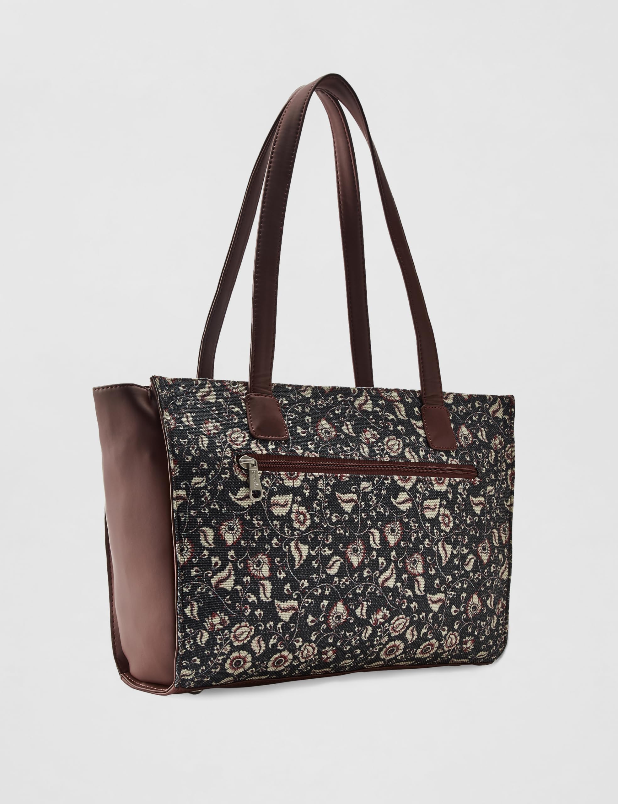 ZOUK Chittoor Blue Kalamkari Motif Printed Jute Handcrafted Vegan Leather Women's Blue Structured Tote Bag Contemporary