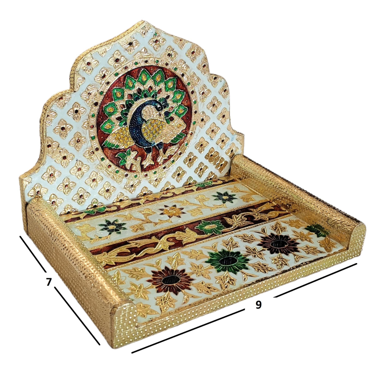 OPPILLA™ Wooden Hand Crafted Meenakari Laddu Gopal Folding Singhasan for Home Temple | Home Temple for God and Idols | Laddu Gopal Singhasan for Mandir Size :- 7 Inches X 9 Inches