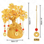 ABOUT SPACE Lucky Feng Shui Citrine Tree of Life Bonsai - Gold Crystal Ornaments with 6 Hanging Coin Charms for Health, Wealth and Happiness - Table Decor, Living Room, Office (7 x 3 inch)