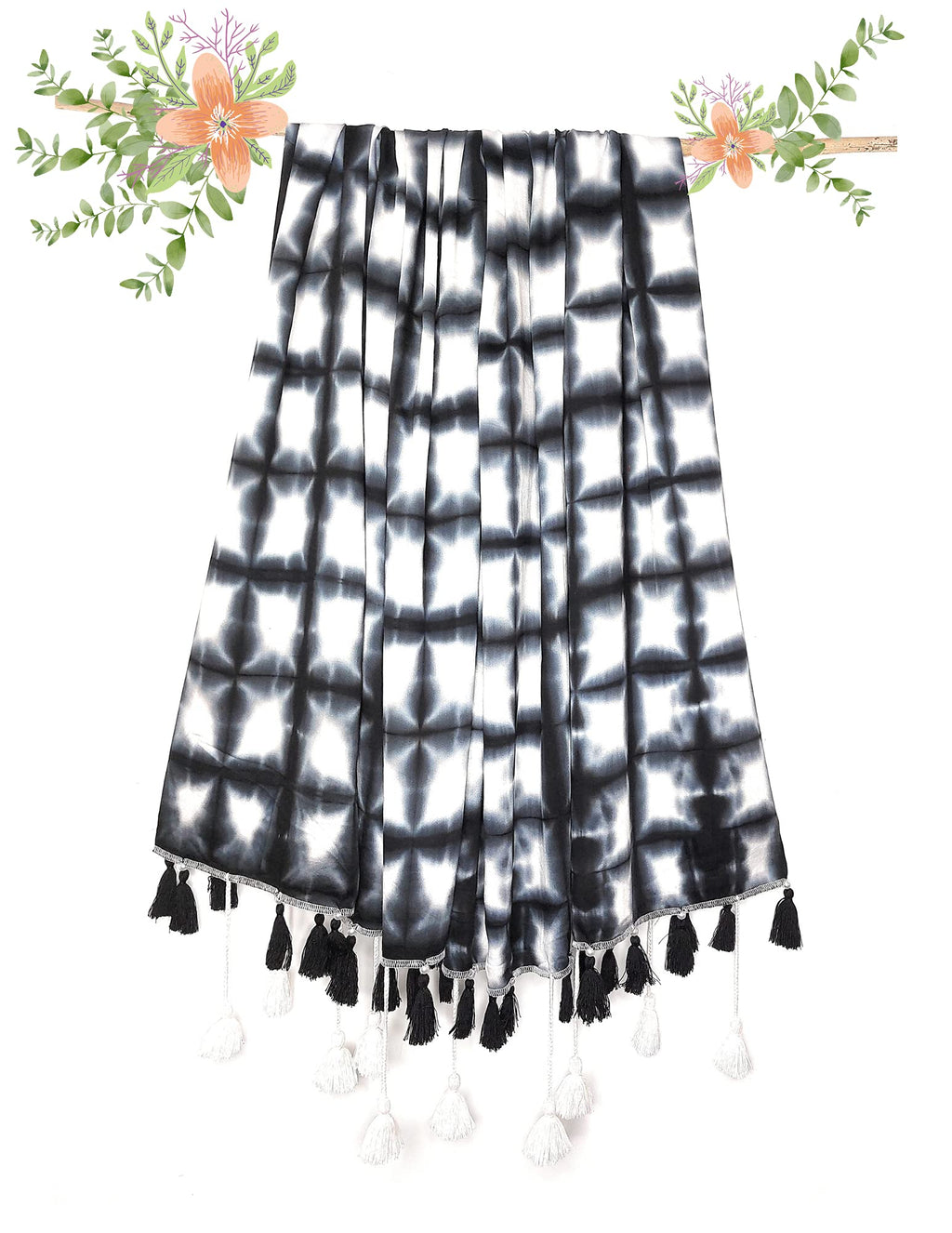 Chandwasia Traditional Shibori Pattern Scarf, scarves, Viscose Fabric stole & Shawl Design for Men & Women Summer & Winters Classy Look (Design 1)