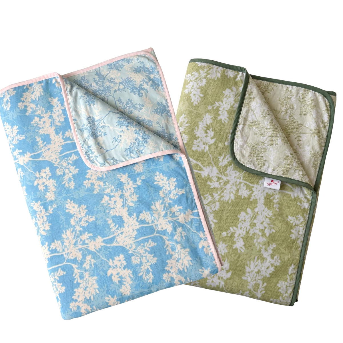 Mafatlal Sparsh Cambric Cotton Single Bed Dohar Combo Pack of 2 | 150 GSM | 152 x 228 cm | Soft Reversible AC Blanket | Sage Green & Classic Blue Kafalo