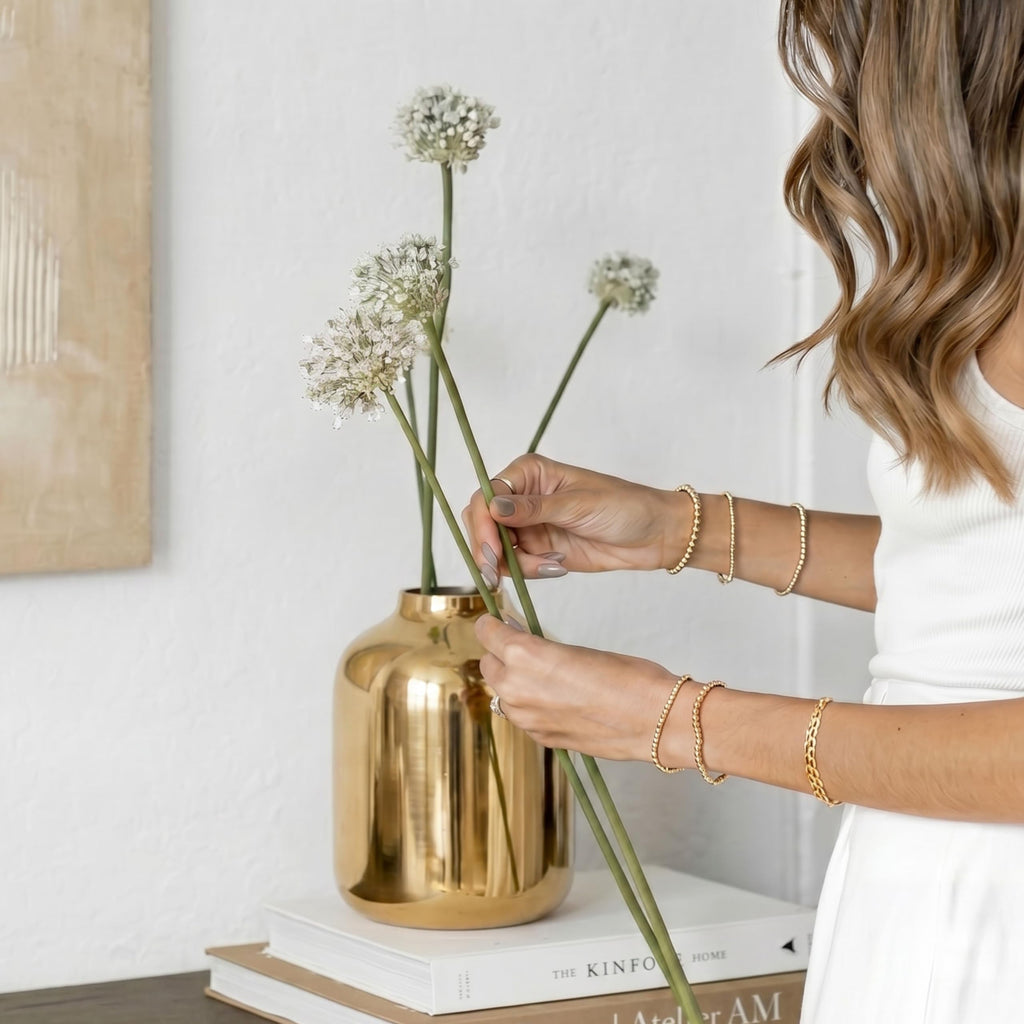 BEHOMA Golden Metal Vase for Home & Office Decor