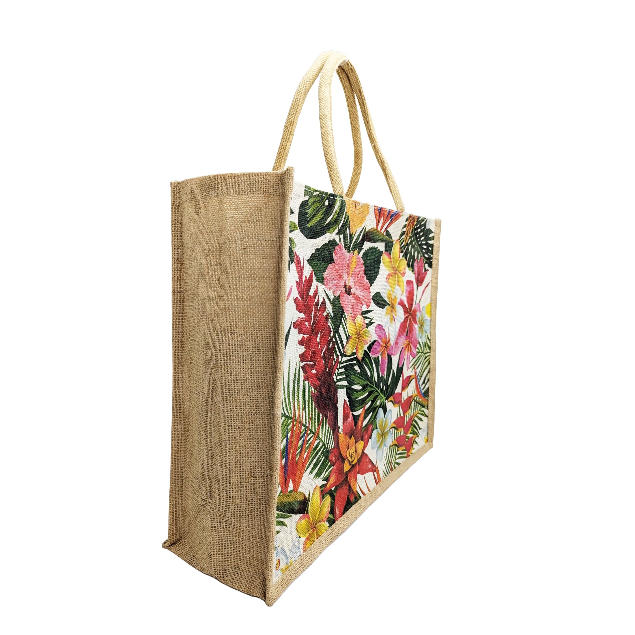 Sangra Multicolor Large Jute Shopping Bag for Men & Women with Zip and Handle - Floral Design