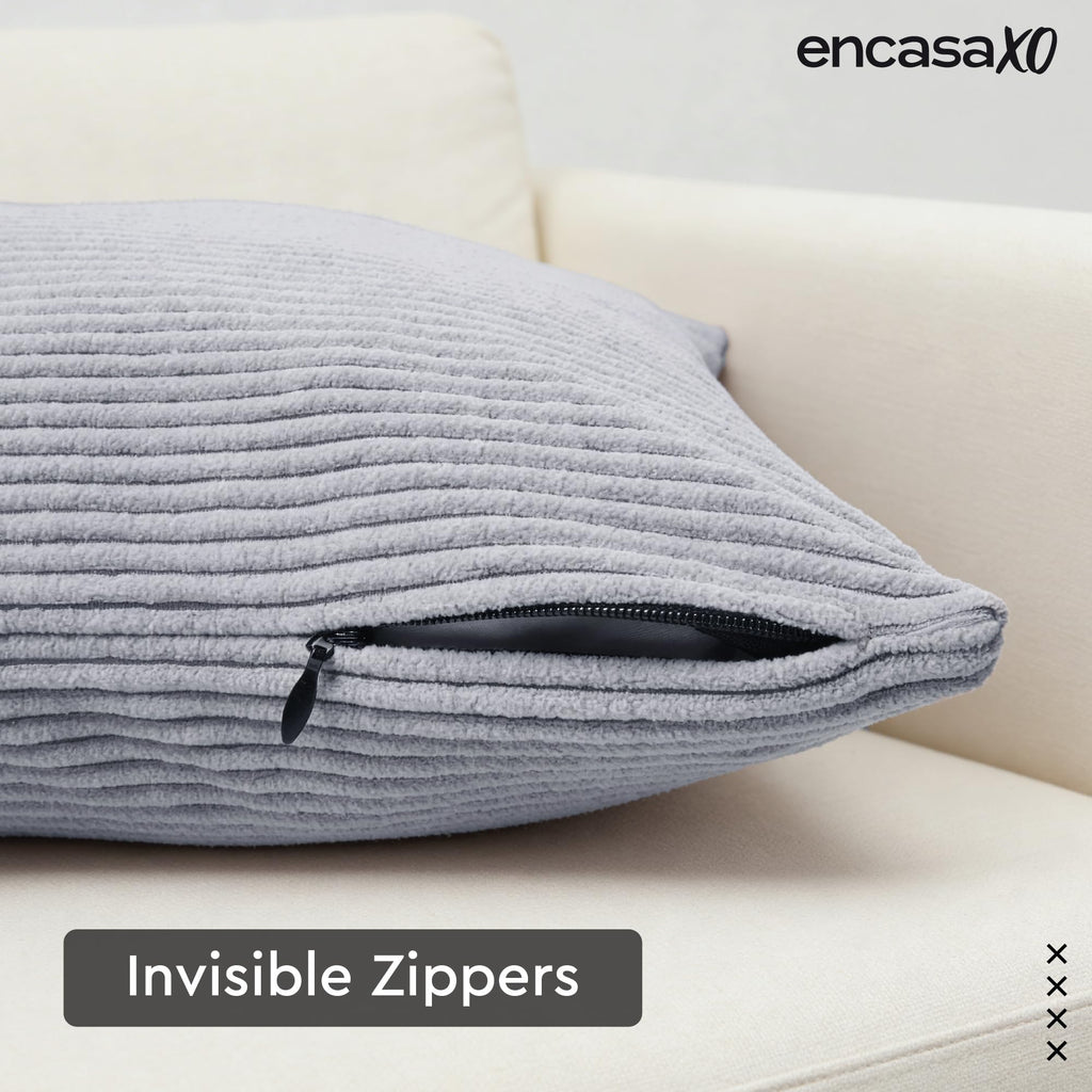 Encasa XO Corduroy Cushion Covers, No Inserts, Set of 2, Blue Grey
