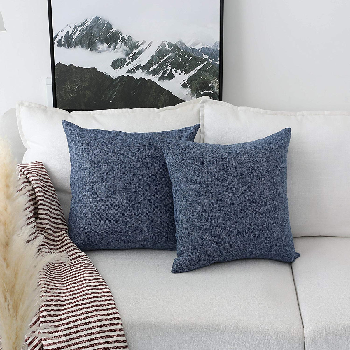 Khooti Jute Cushion Cover | 24x24 Inch | Navy Blue | Set of 2 | Throw Pillow Cover for Couches, Chairs, Sofas, Beds, Coffee Tables, Living Rooms, Bedrooms, Modern Boho Design