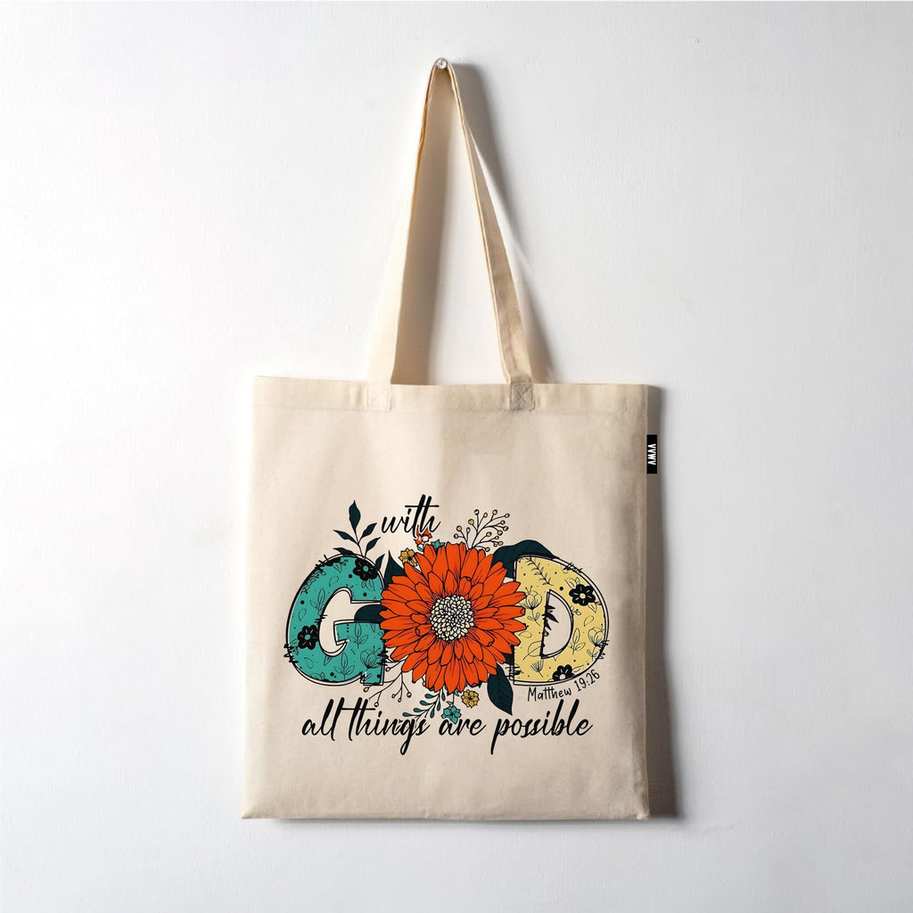 VVWV Tote Bag | 100% Organic Cotton Shopping | Grocery | Tote Bag Women Office College Grocery Vegetable Bags Market, Canvas Tote Bag 15kgs Capacity 13 x 15.7 Inch (God Quotes)