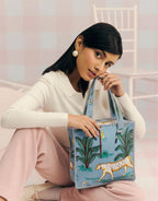 Cotton Quilted Tote Bag for Women, Jungle Print Handbag, Reusable Shoulder Bag with Dual Handles, Lightweight Travel Shopping Tote, Large Capacity Everyday Carry Bag - (Grey flower bag, 12×12 In)