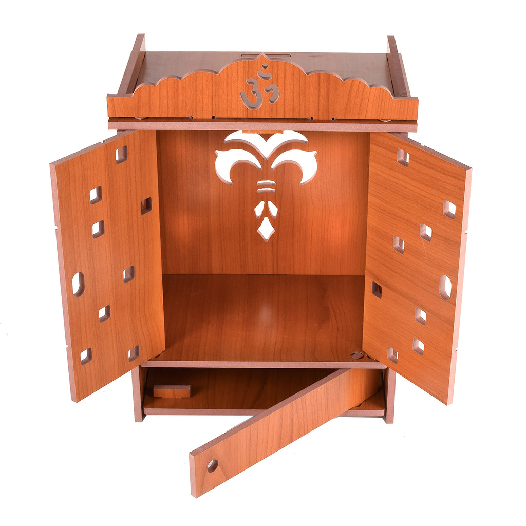 Crazyink Handmade Wooden Home Temple with Doors and Storage Box. - (RED)