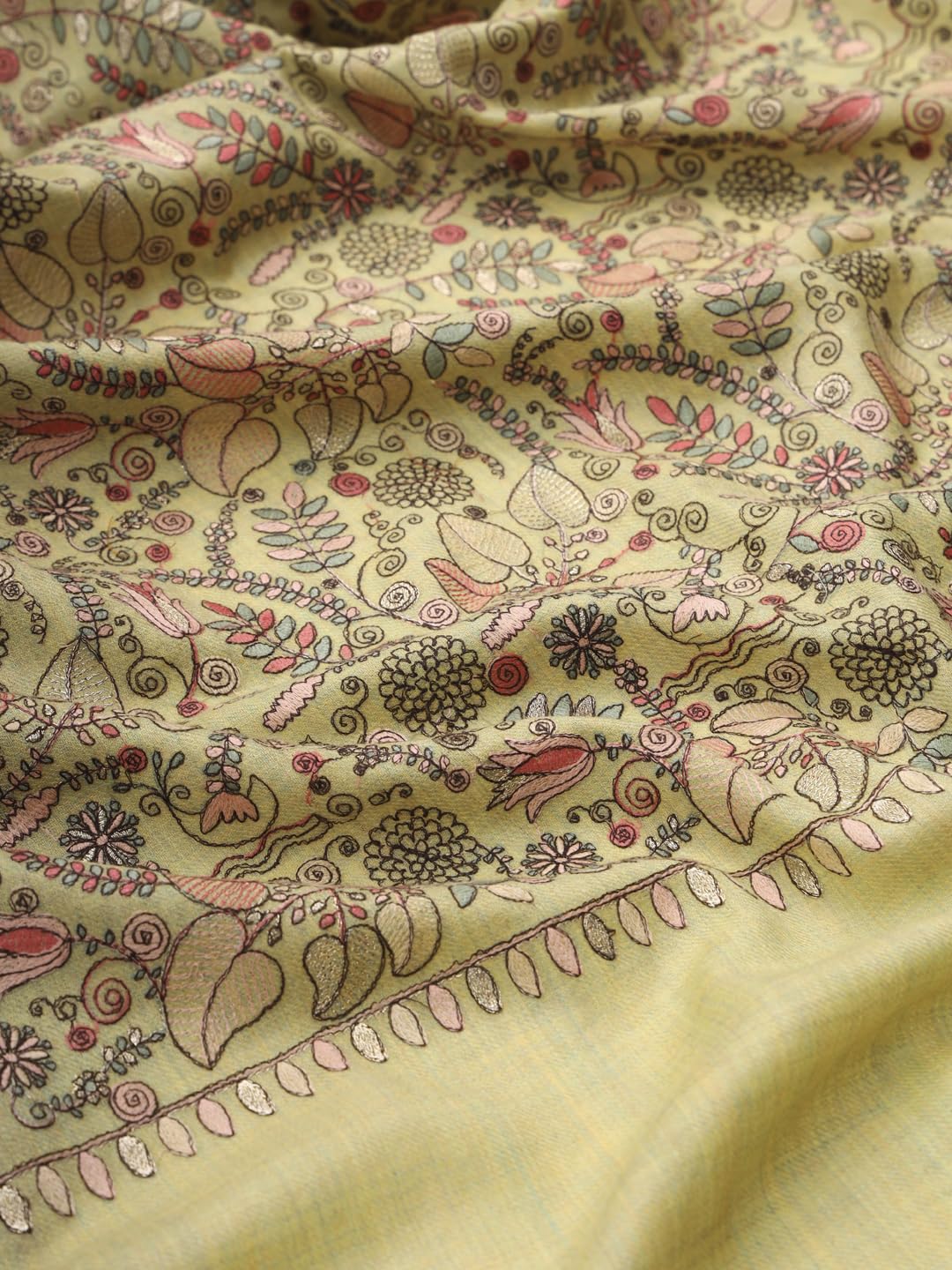 Pashmoda Women Gilkaari Pure Wool Embroidered Shawl (Size 101X203 CM)