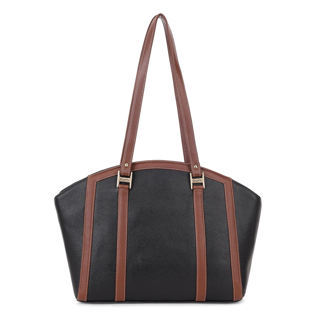 EXOTIC Shoulder Handbag for Women, Classic Fashion Design with Contrast Stitching (Black)