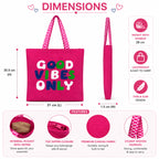 cantainoo Tote Bags | 300 GSM Canvas Tote Bag for Women | Tote Bags for Women | College, Shopping, Office & Everyday Carry Bag (Good vibes-pink, Medium Pack of 1)