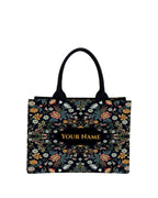 Royal Charm Voguish Customized Tote Bag | HD Printed Floral Black Tote | Personalized Name Tote | Large 16x11x5 Inch Shoulder Bag | Gift for Women