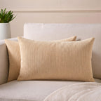 Encasa XO Corduroy Cushion Covers, No Inserts, Set of 2, Beige