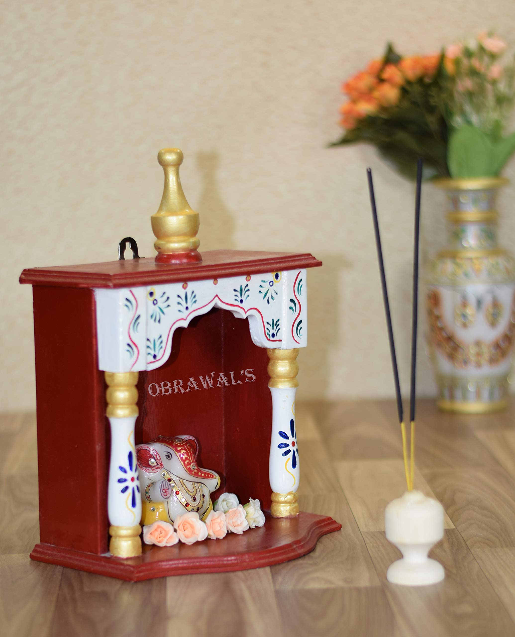 OBRAWAL Temple | Home Temple | Office Temple | Wooden Temple | Pooja Mandir for Home | Temple for Home - [LxWxH] (8x6x12, WTEM01A)