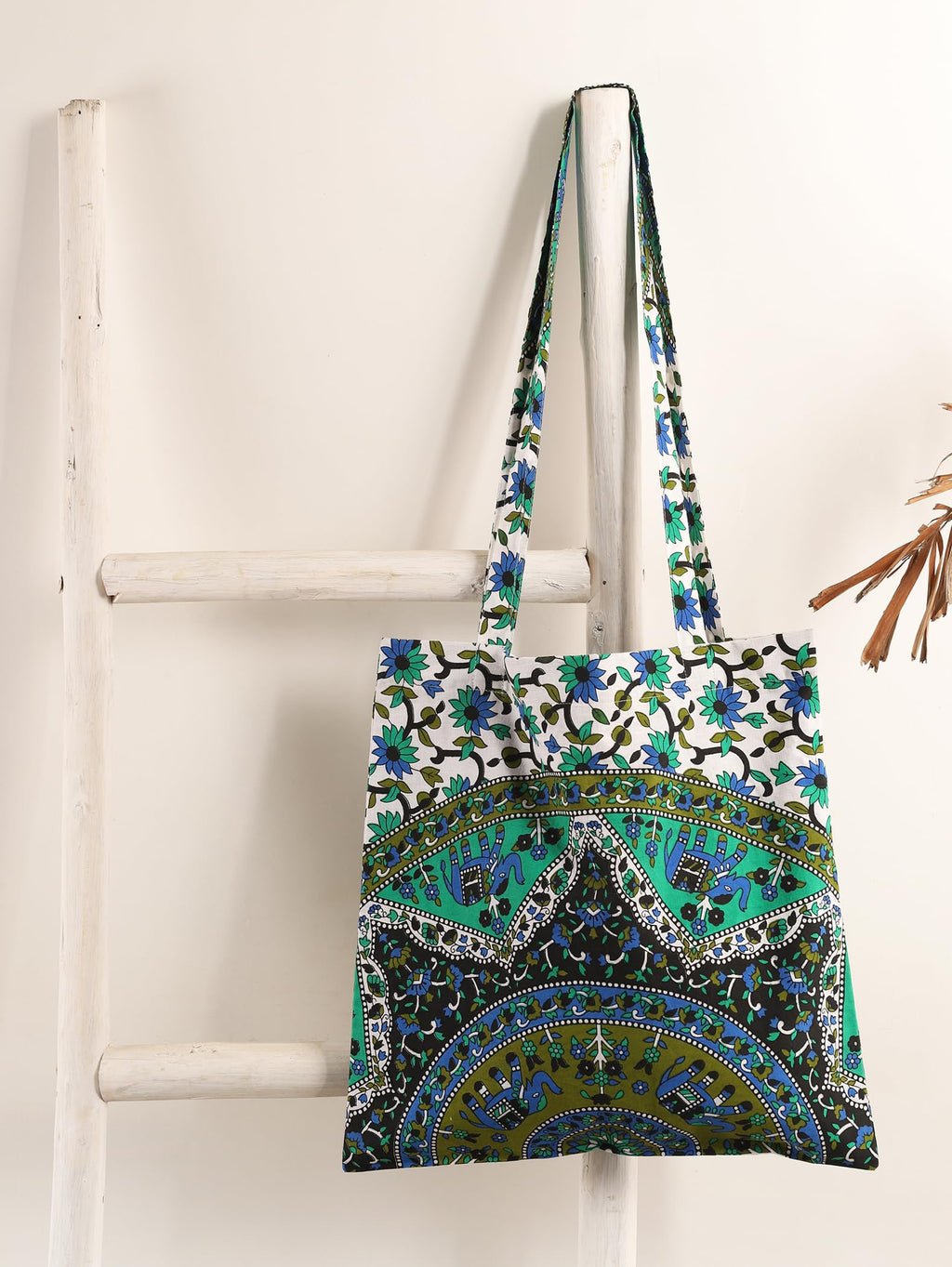 Ravaiyaa - Attitude is everything Cotton Shoulder Bag/Tote Bag For Women| Printed Multipurpose Handbag With Top Zip | Best For Shopping, Travel, Work, Beach, Office, College (Green Ombre Mandala)