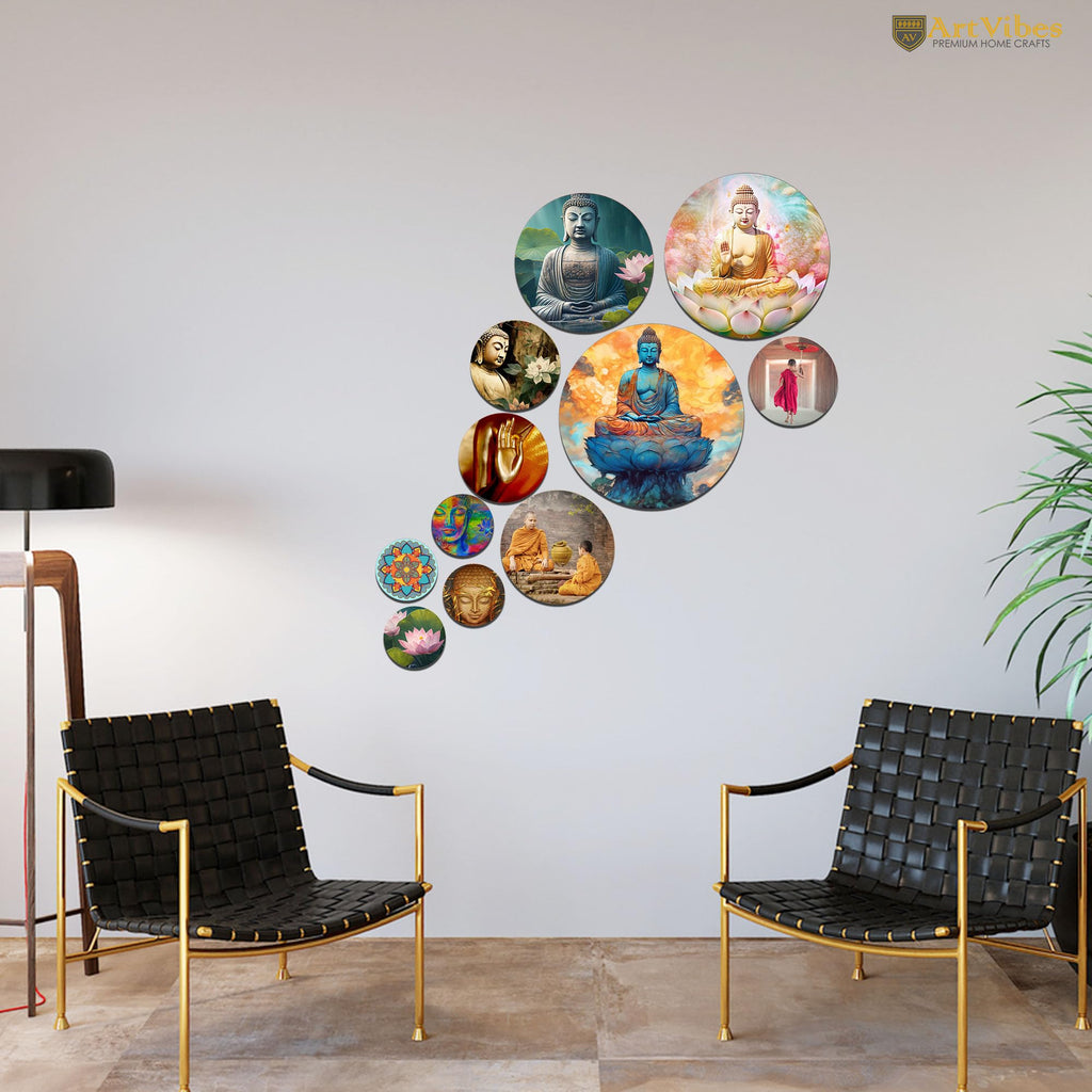 Artvibes Decorative Wooden Wall Hanging Decoration Item for Home | Office | Gift | Decor Art | Livingroom, Bedroom | Stylish Modern Artwork (WPS_137N) Pack of 11 Pieces