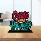 Artvibes Wooden Idols and Figurine Create Your Happiness Quotes Table Decoration for Office Desk|Home Decor Item|Living Room|Modern Art Wood Alphabet Showpiece Gift Item (Sp_1141)