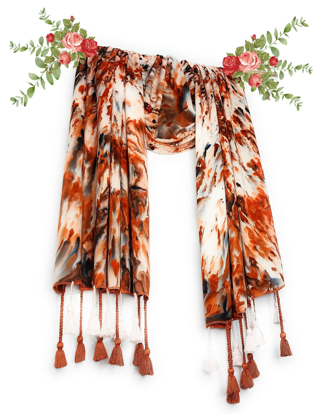 Chandwasia Viscose Tie-Dye Neck Scarf for Men & Women | Lightweight All-Season Stole & Shawl | Soft, Breathable Hair, Head & Neck Scarf for Women & Girls - Orange, Free Size