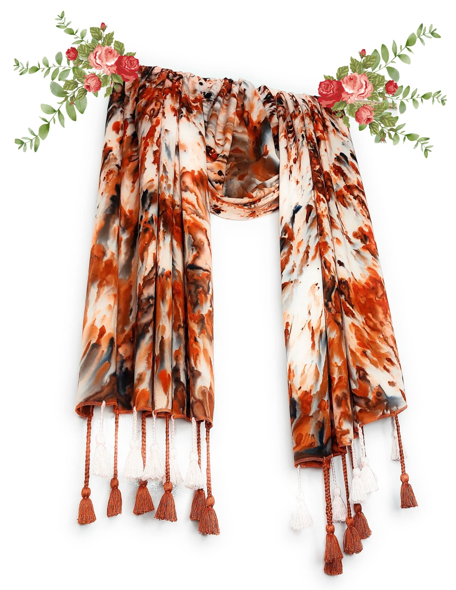 Chandwasia Viscose Tie-Dye Neck Scarf for Men & Women | Lightweight All-Season Stole & Shawl | Soft, Breathable Hair, Head & Neck Scarf for Women & Girls - Orange, Free Size