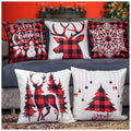 Vendola Decorative Merry Christmas 12 Inch x 12 Inch Cushion Covers Set of 5, Satin Cushion Cover for Sofa, Christmas Home Decor, White and Red Colour, Deer, Reindeer, Pine Tree Print, (12X12 Inches)