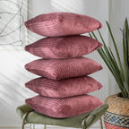 RD TREND® Cushion Cover Set of 5, Decorative Sofa Living Room Home Square Cushion Covers 24 Inch x 24 Inch, Aesthetic Corduroy Striped Double Sided (Wine,Pack of 5)