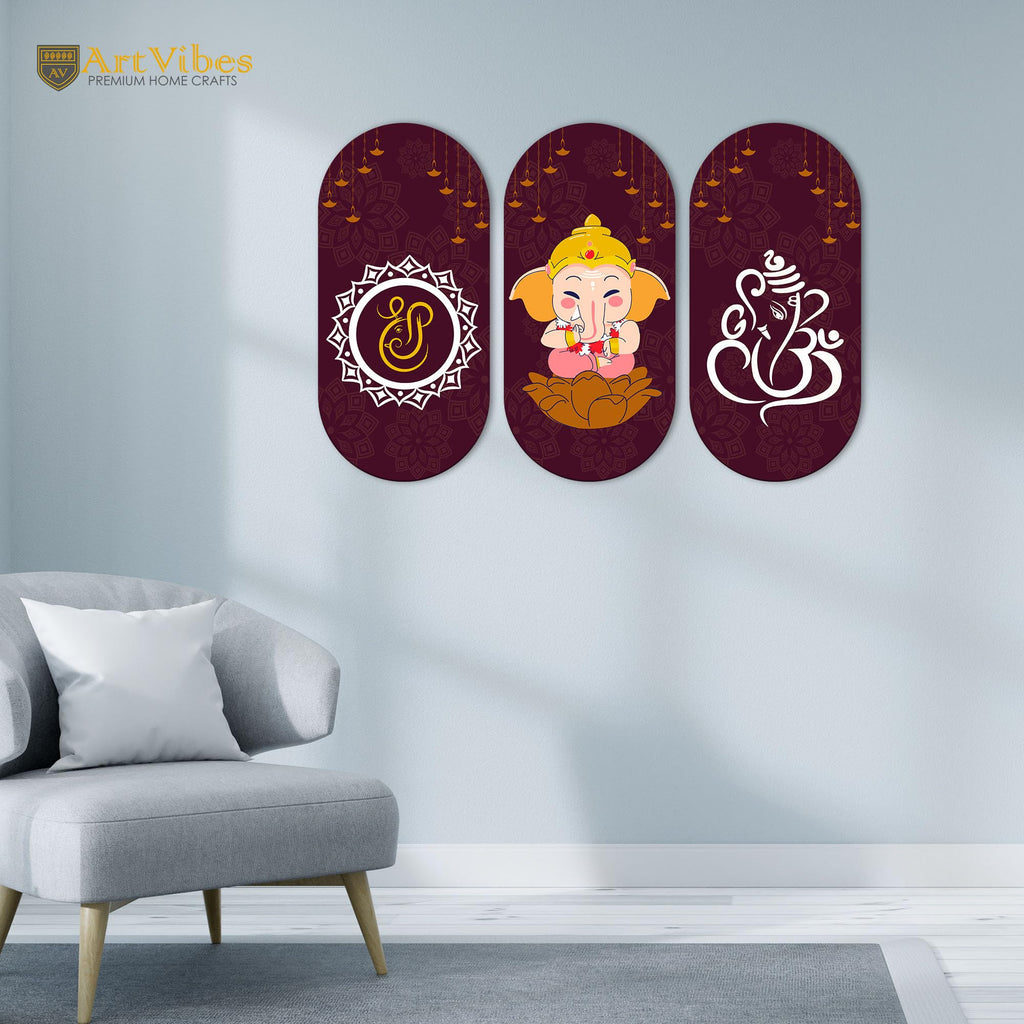 Artvibes Beautiful and Creative Art Printed Wooden Wall Hanger for Home | Office | Living Room | Gift | Modern Decoration Items | Kitchen Wall Decor | Artworks (WH_9006N), Set of 3