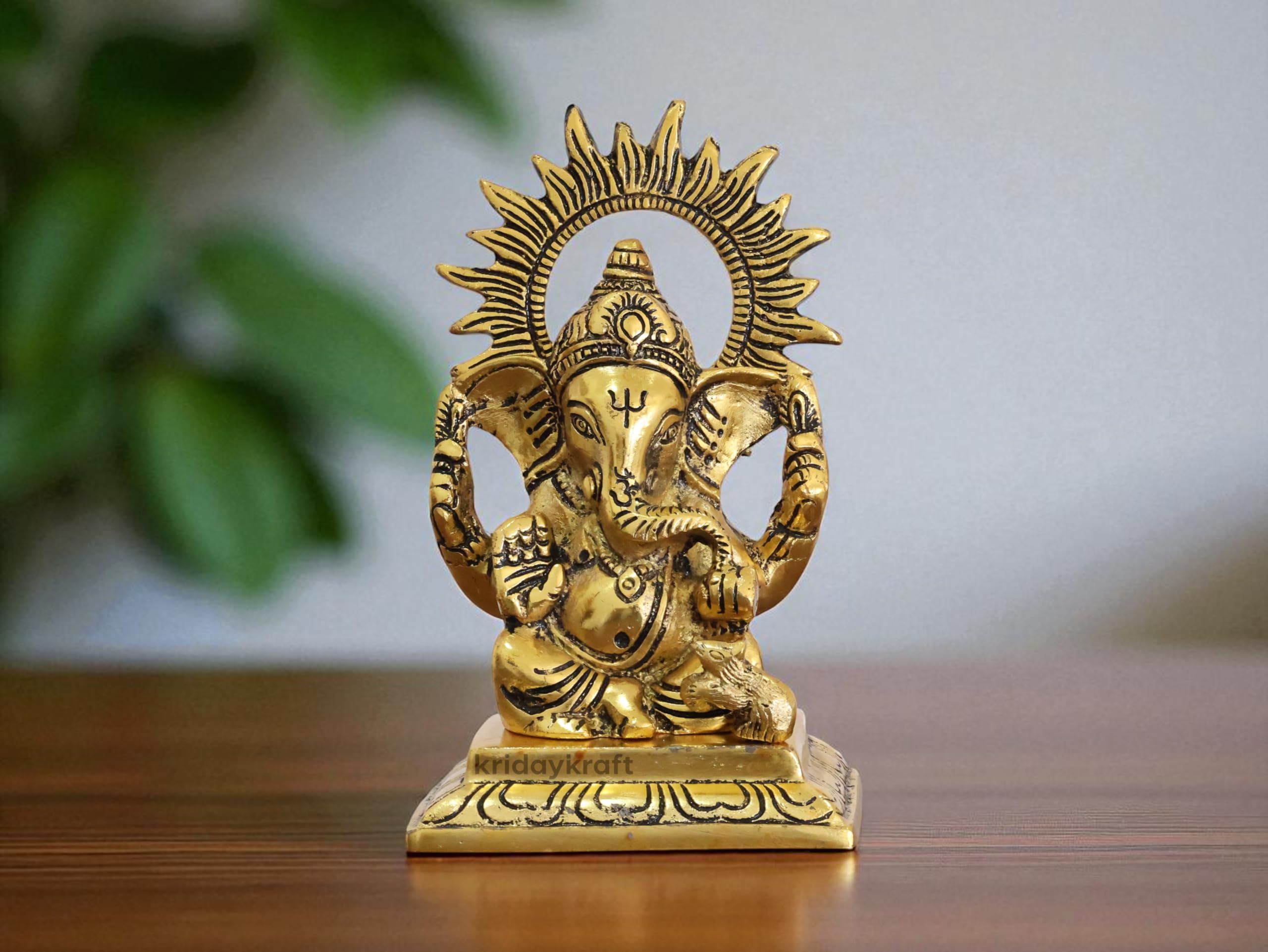 KridayKraft Metal Ganesha Idols ganpati Decoration Setup for Home Statue, 15 cm Height, 9.5 cm Width, 330 gm, Religious Hindu Idol