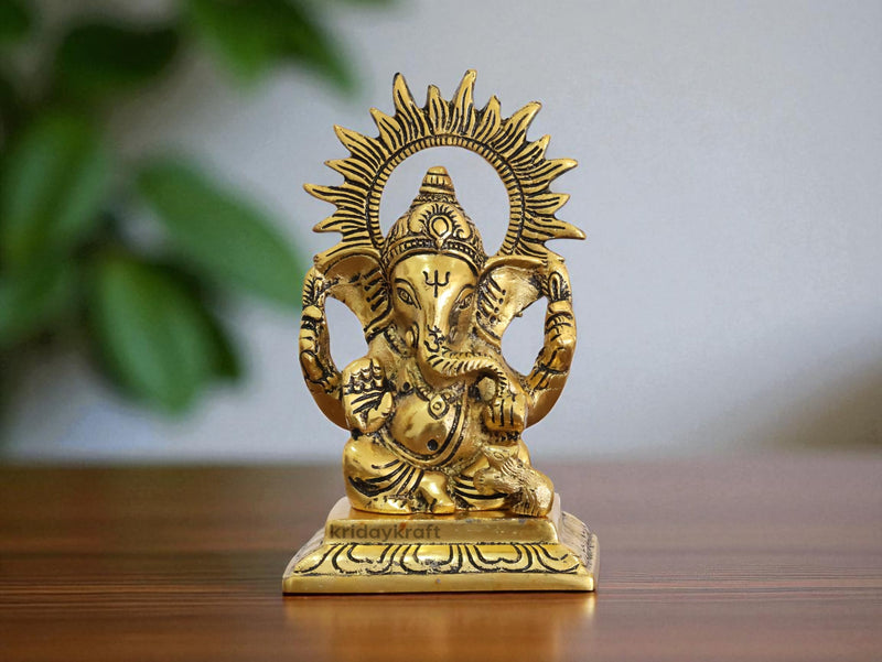 KridayKraft Metal Ganesha Idols ganpati Decoration Setup for Home Statue, 15 cm Height, 9.5 cm Width, 330 gm, Religious Hindu Idol