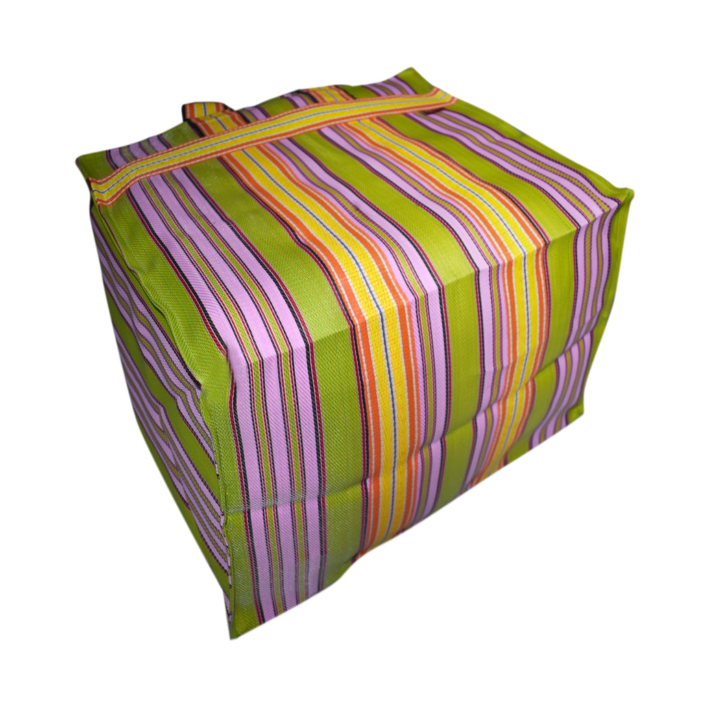 Bag2Basic (#B2B25NYXLZip) Reusable EXTRA LARGE Recycled Multicolour Cloth Tote Cum Handbag Jhola Under bed storage bag for clothes 20 x 14 x 12 inch with Zip closure