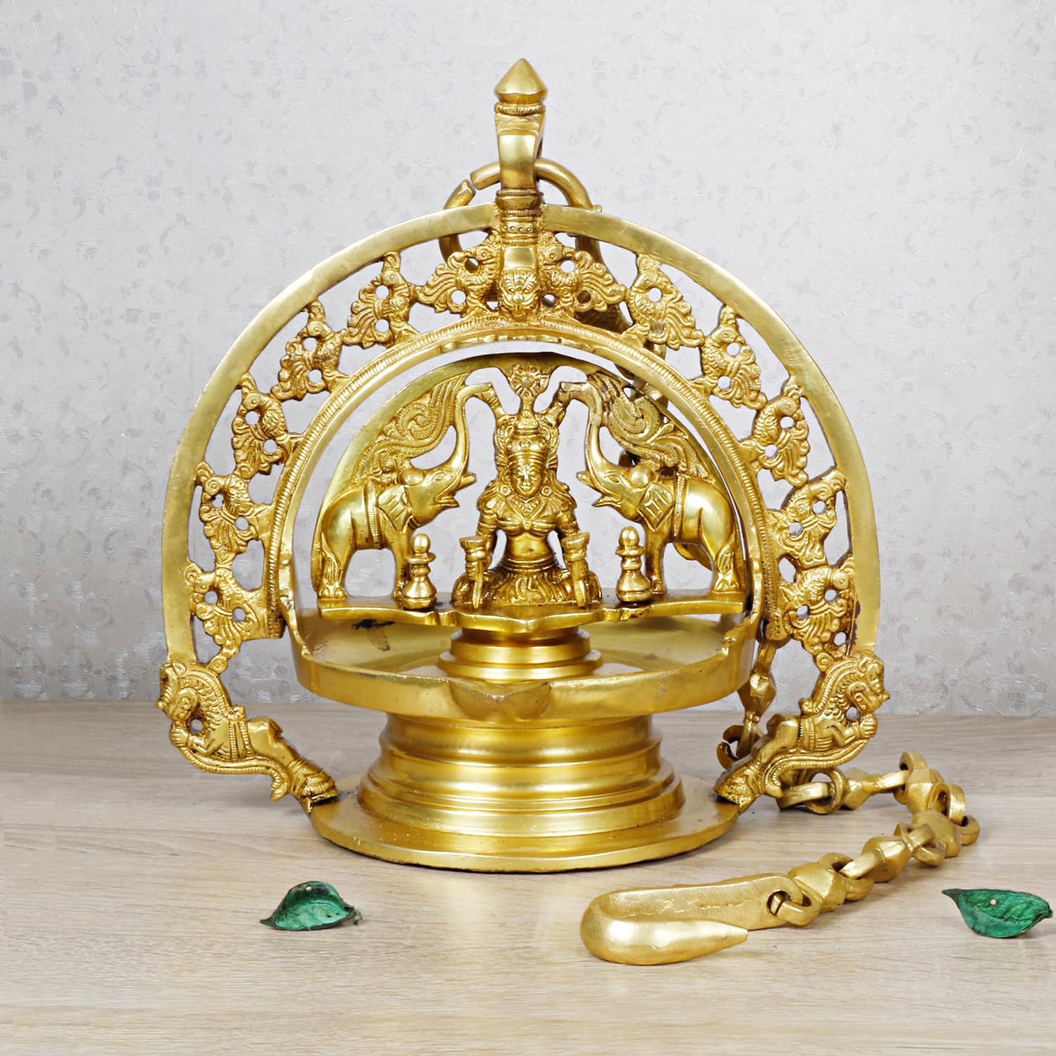 Artvarko Brass Gajlaxmi Elephant Diya Chain Wall Hanging Idol for Pooja Oil Deepam for Home Decor Puja Decorative Deepak Temple Gift Decor 33 Inch
