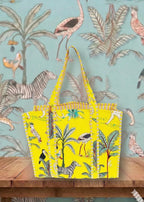 Rastogi Handicrafts Quilted Cotton Women Beautiful Printed Grocery Shopping Bag, Shoulder Bag, Tote Bag, Travel Bags, Yellow, 18X6X15 Inch
