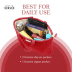 HOUSE OF ORLO Premium Cotton Waffle Quilted Tote Bag, Large Spacious Handbag for College, Office, Work, Travel, Shopping & Daily Use - Red