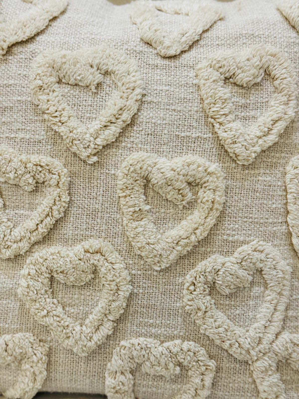 Furnistitchs Premium Decorative Throw Cushion Pillow Cover Boho Home Decor - Living Room Bedroom Couch Sofa Cushion Covers 16 inch x 16 inch (2, Cream Hearts)
