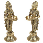 ARTVARKO Brass Metal Deep Luxmi Pair Meenakshi Devi Pair Holding Oil Diya for Pooja Mandir Temple Home Decor Diwali Deepam Dipak Gift -Height 9 Inch