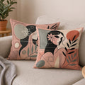 STITCHNEST Satin Cushion Covers Abstract Woman Art Print, 24x24 Inch, Modern Aesthetic Cushion Cover for Living Room (Pack of 2)