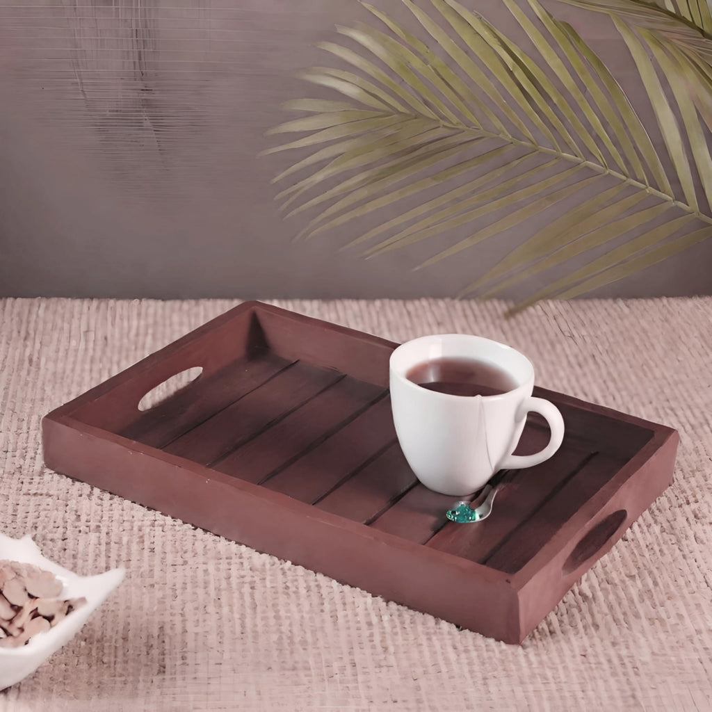 Dime Store Wooden Handmade Serving Tray with Handle Multipurpose Tray | Platters for Serving, Home and Kitchen (Modern)