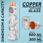 MERCAPE® Pure Copper Water Bottle 900 ml with Glass Set Best Tamba in Printed Design (900 ml 2x 300 ml)