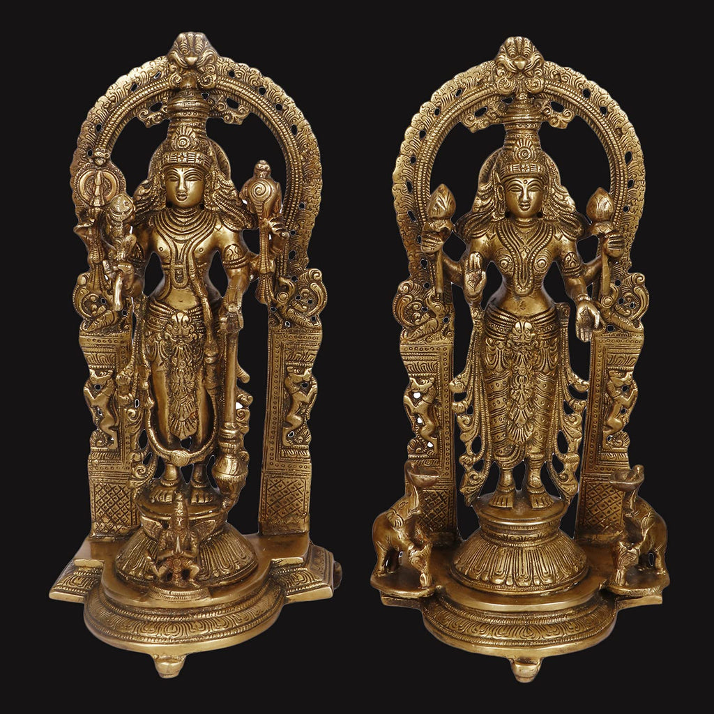 ARTVARKO Big Pure Brass Laxmi Narayana Murti for Home Puja Handmade Standing Lakshmi Vishnu Idol Gold Height 16 Inch