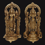 ARTVARKO Big Pure Brass Laxmi Narayana Murti for Home Puja Handmade Standing Lakshmi Vishnu Idol Gold Height 16 Inch