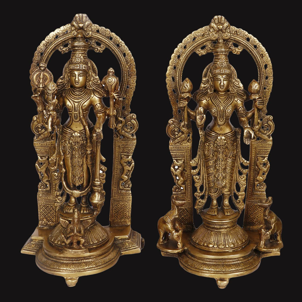 ARTVARKO Big Pure Brass Laxmi Narayana Murti for Home Puja Handmade Standing Lakshmi Vishnu Idol Gold Height 16 Inch
