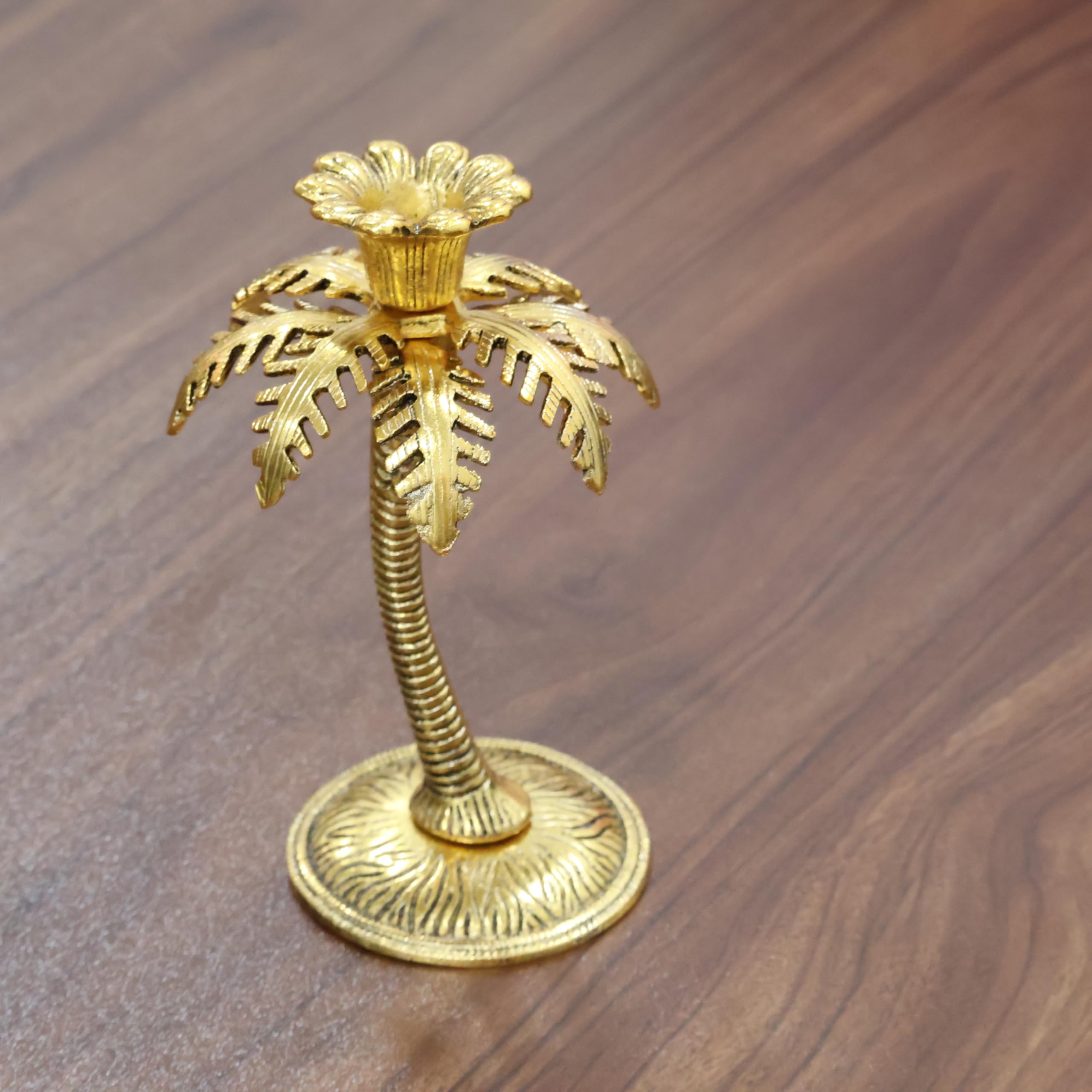 KridayKraft Metal Gold Plated (Palm) Khajur Candle Holder for Home Hotal Decor Candle Stand Tree Statue for Candle Light Dinner & Dining Table Decorative Showpiece for Decoration & Gift Purpose...