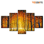 VIBECRAFTS Premium 5 Pieces Wall Painting of Sunny Tree Forest For Home|Office|Living Room|Gift (PTVC5Pcs1_5501)