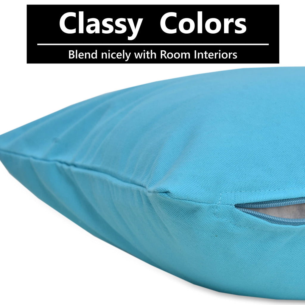 Yellow Weaves Cotton 250 TC Canvas Decorative Cushion Covers, (24 X 24 Inches), Set Of 1, Sky Blue