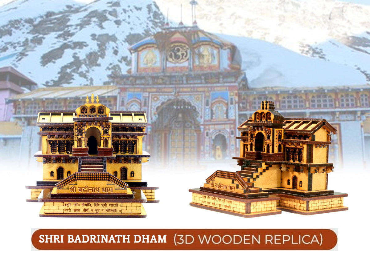 REVIVE LIFE STYLE 3D Pine Wood Shri Badrinath Dham Temple Model for Home/Office/Shop/Car and Bus Dashboard (Pack of 1)