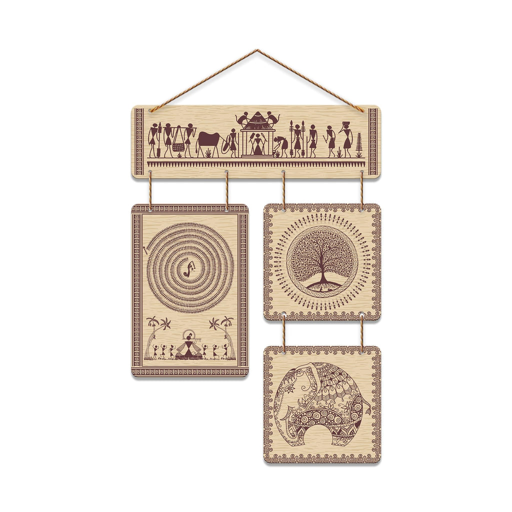 Artvibes Traditional Tribal Themed Warli Art Decorative Wall Art MDF Wooden Wall Hanger for Living Room | Printed Wall Decoration | Graphic Artwork | Wall Illustrations | Scenery | Gift (WH_6524N)