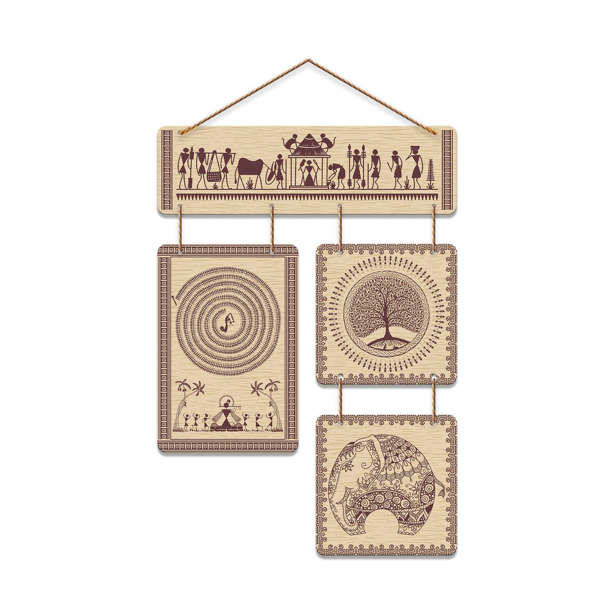 Artvibes Traditional Tribal Themed Warli Art Decorative Wall Art MDF Wooden Wall Hanger for Living Room | Printed Wall Decoration | Graphic Artwork | Wall Illustrations | Scenery | Gift (WH_6524N)